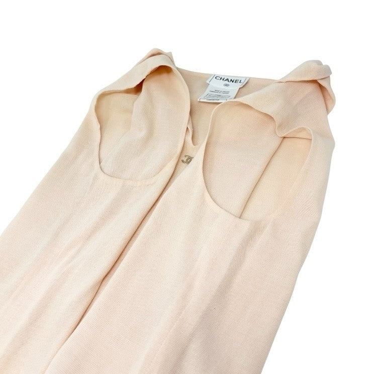 CHANEL Vintage 99P CC Sailor Collar Sleeveless Tank Top Blouse #40 Pink Cotton