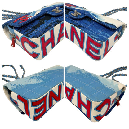 CHANEL Vintage CC Surf Turnlock Chain Flap Crossbody Bag Blue Canvas 902363