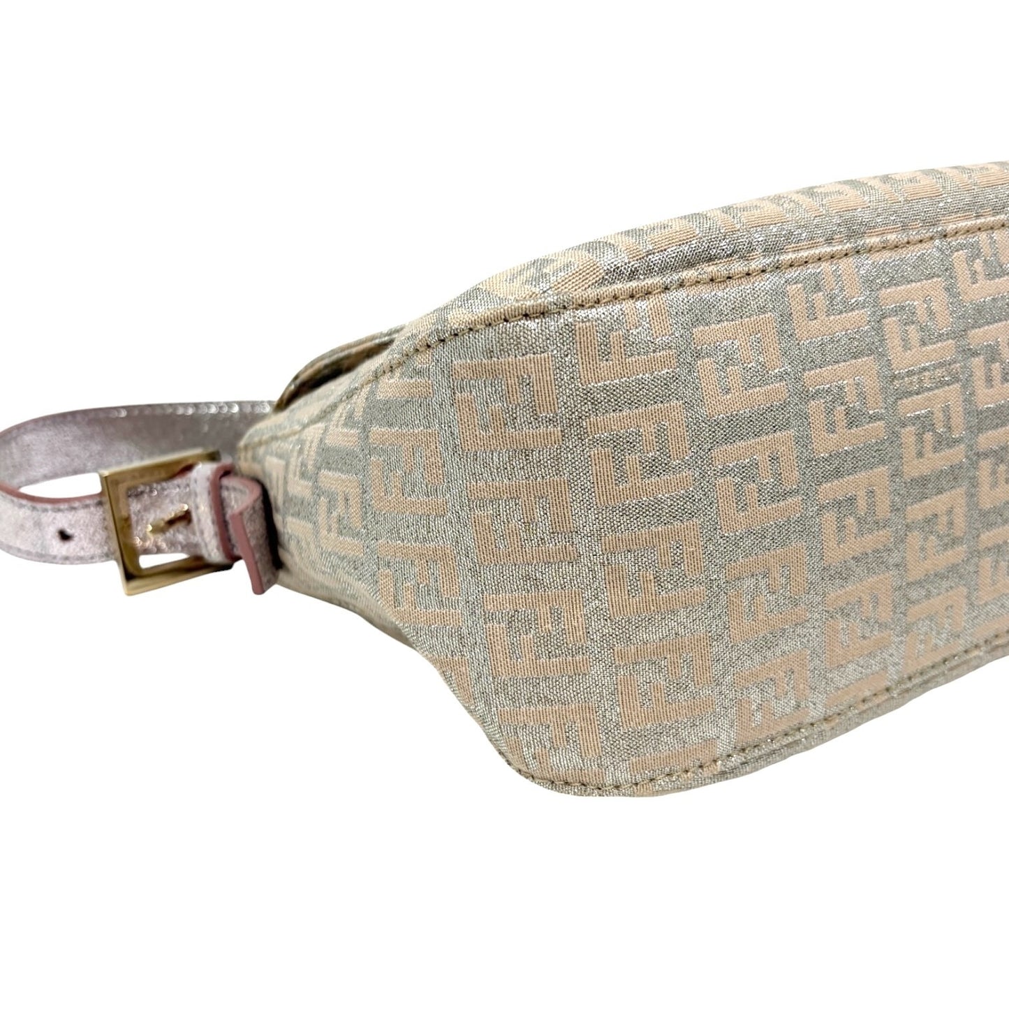 FENDI Vintage FF Logo Zucchino Mamma Baguette Glitter Shoulder Bag Pink 902262