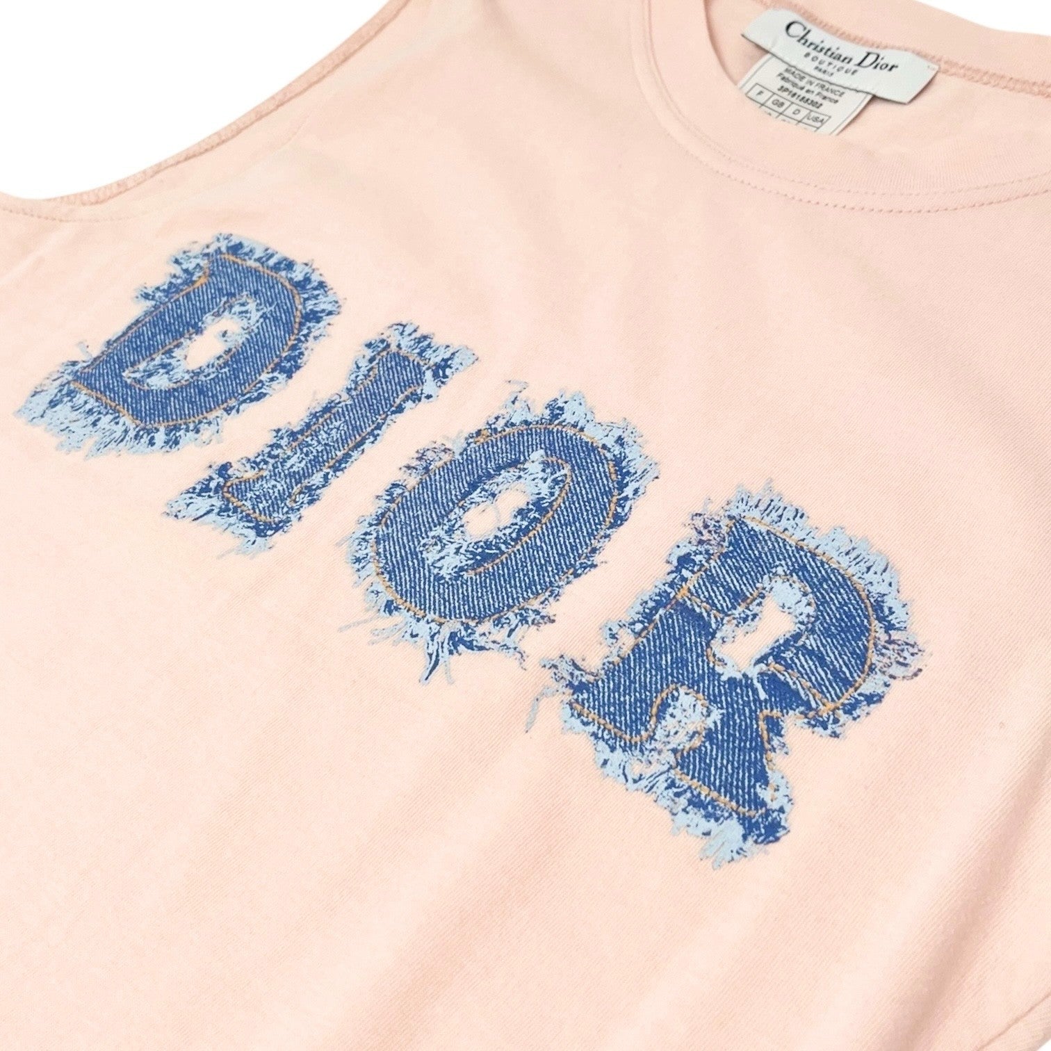 Christian Dior Vintage 2003 Logo Tank Top #38 Denim Print Pink Blue Cotton