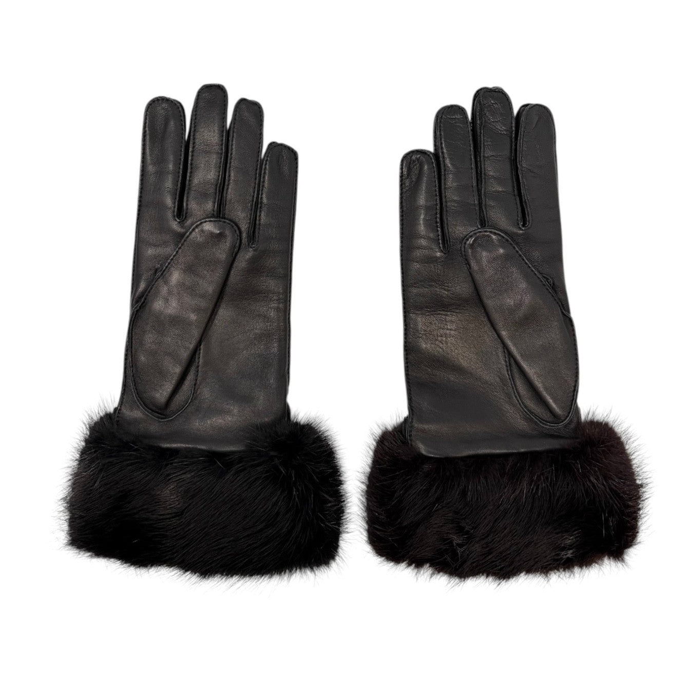 GUCCI Vintage Horsebit Fur Trim Lambskin Leather Gloves #7 Black Silver 902097