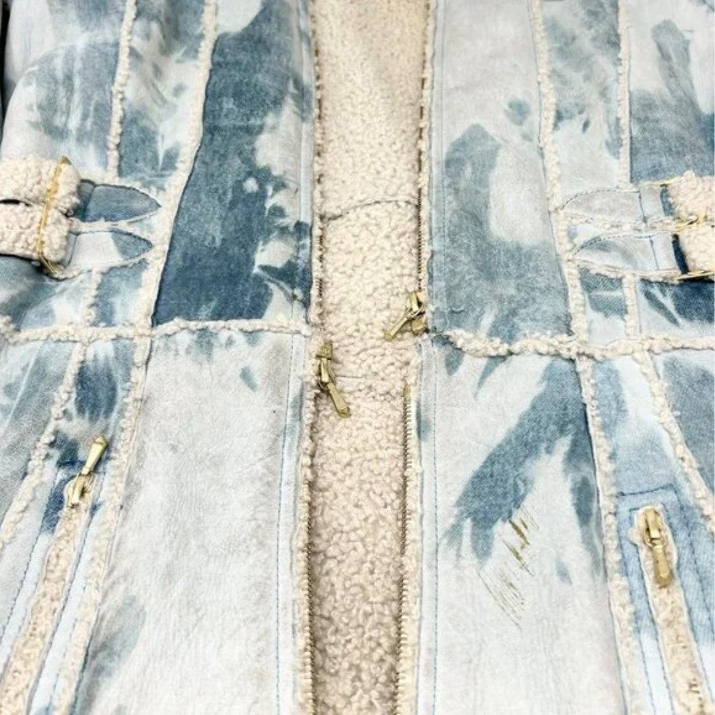 Christian Dior Vintage 2000 Tie-Dye Mouton Long Jacket Coat #40 Light Blue