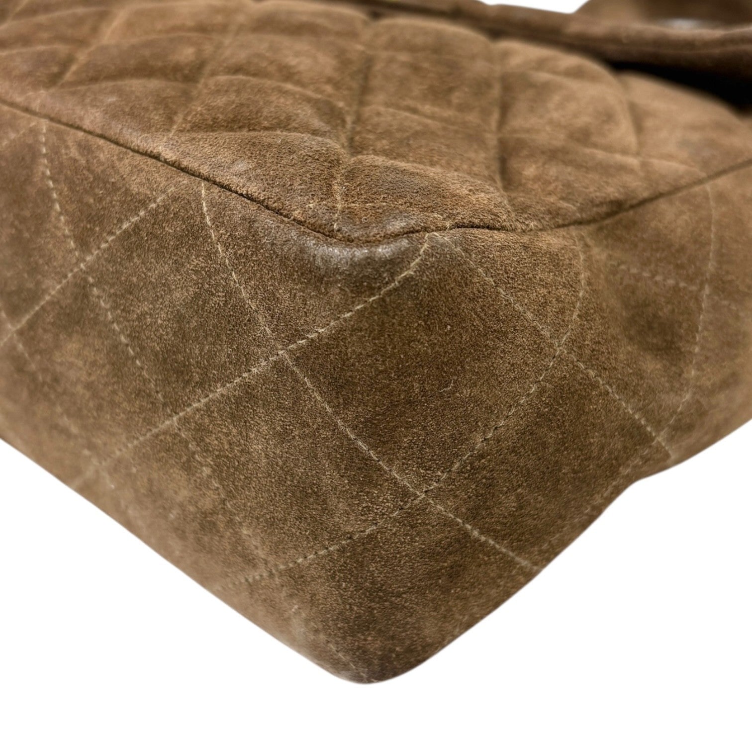 CHANEL Vintage CC Logo Suede Matelasse Backpack Bag Turn Rock Brown Gold