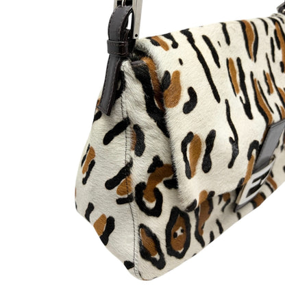 FENDI Vintage FF Leopard Mamma Baguette Bag Pony Calf Hair Ivory Brown 902818