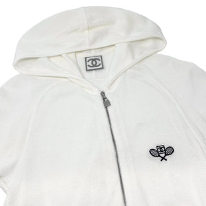 CHANEL Vintage 05P CC Tennis Racket Logo Hoodie #38 Jacket White Zip Rank AB