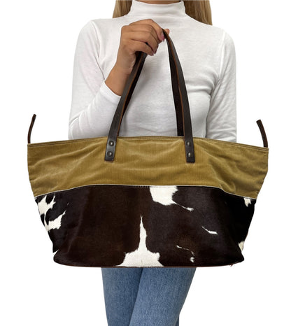 miu miu Vintage Pony Calf Hair Shoulder Bag Brown Beige White Corduroy 902372