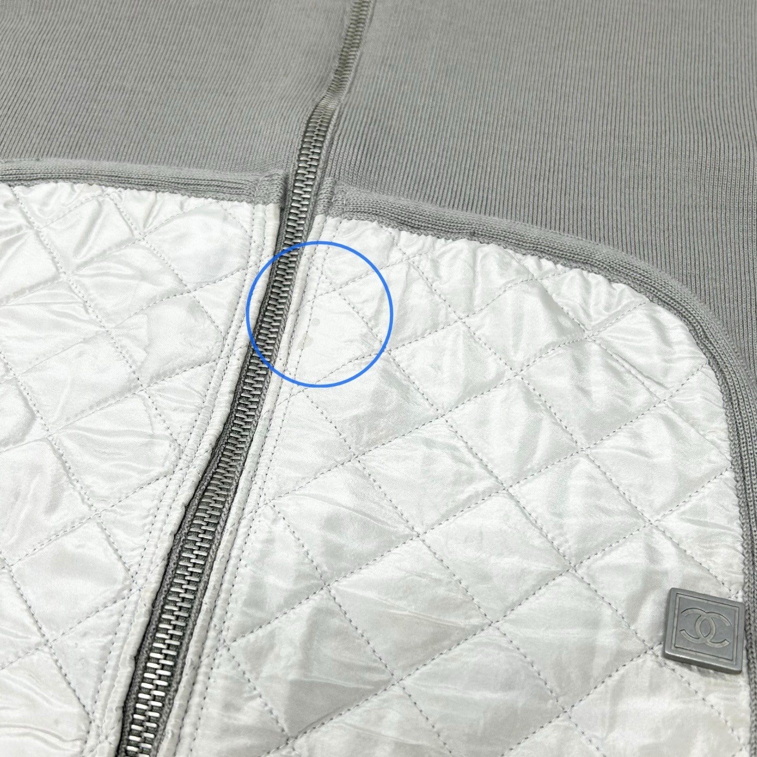 CHANEL Sport Vintage 04P CC Logo Zipped Quilted Jacket Top #44 Gray Silver Wool