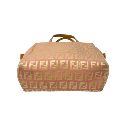 FENDI Vintage FF Logo Zucchino Mini Handbag Pink Yellow Canvas 902482