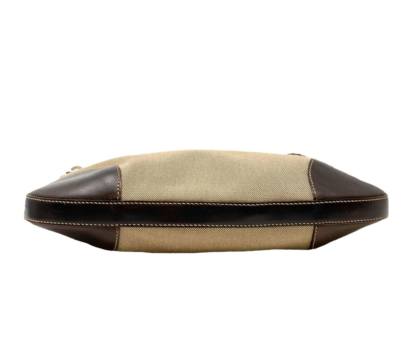 PRADA Vintage Logo Crossbody Shoulder Bag Zip Beige Brown Silver Canvas Leather