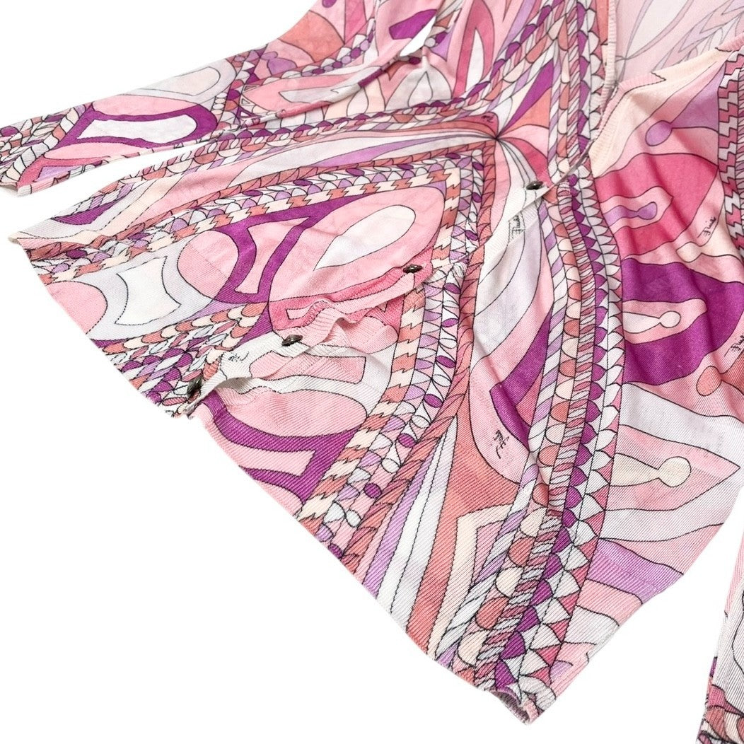 EMILIO PUCCI Vintage Logo Knit Cardigan Top #34 Multicolor Pink Rayon Button