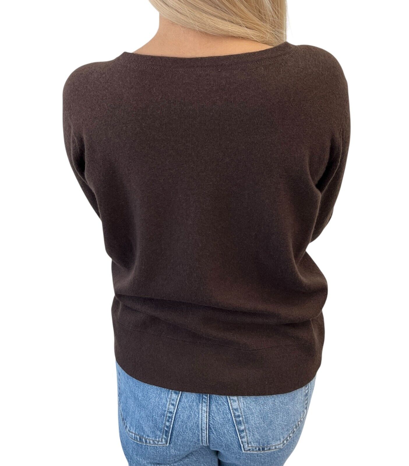 CHANEL Vintage 01A CC Mark Logo Knit Sweater Top #42 Brown Pink Cashmere