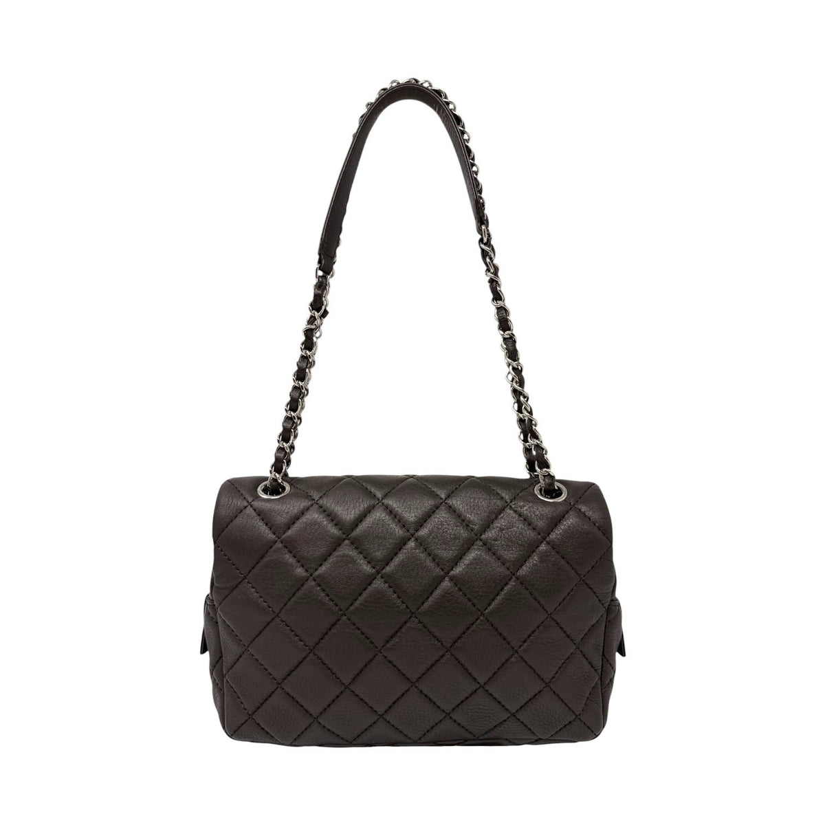 CHANEL Vintage CC Logo Quilted Chain 2way Bag Dark Brown Leather 902478
