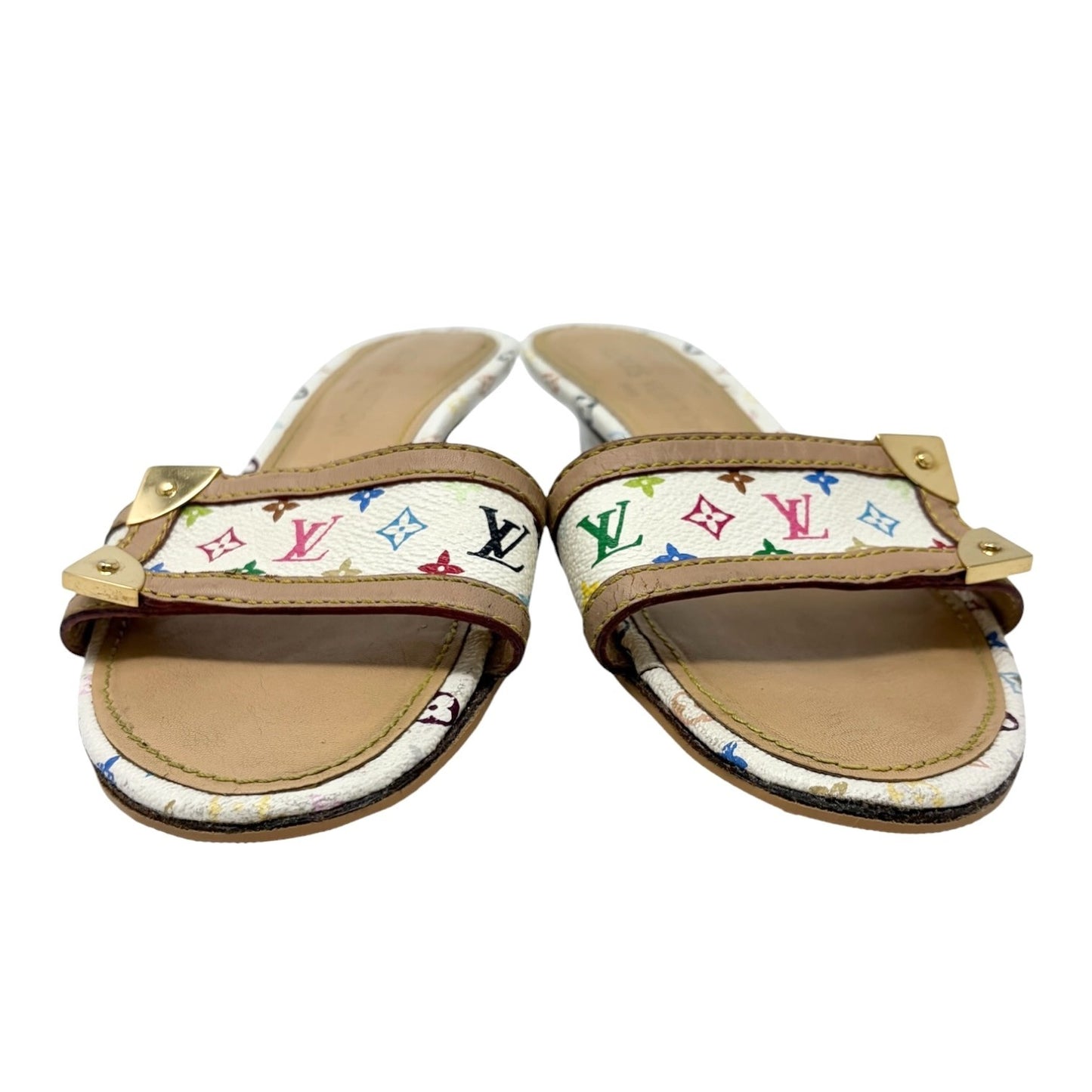 LOUIS VUITTON Vintage Monogram Multicolor Sandals Heels #38.5 White 902237