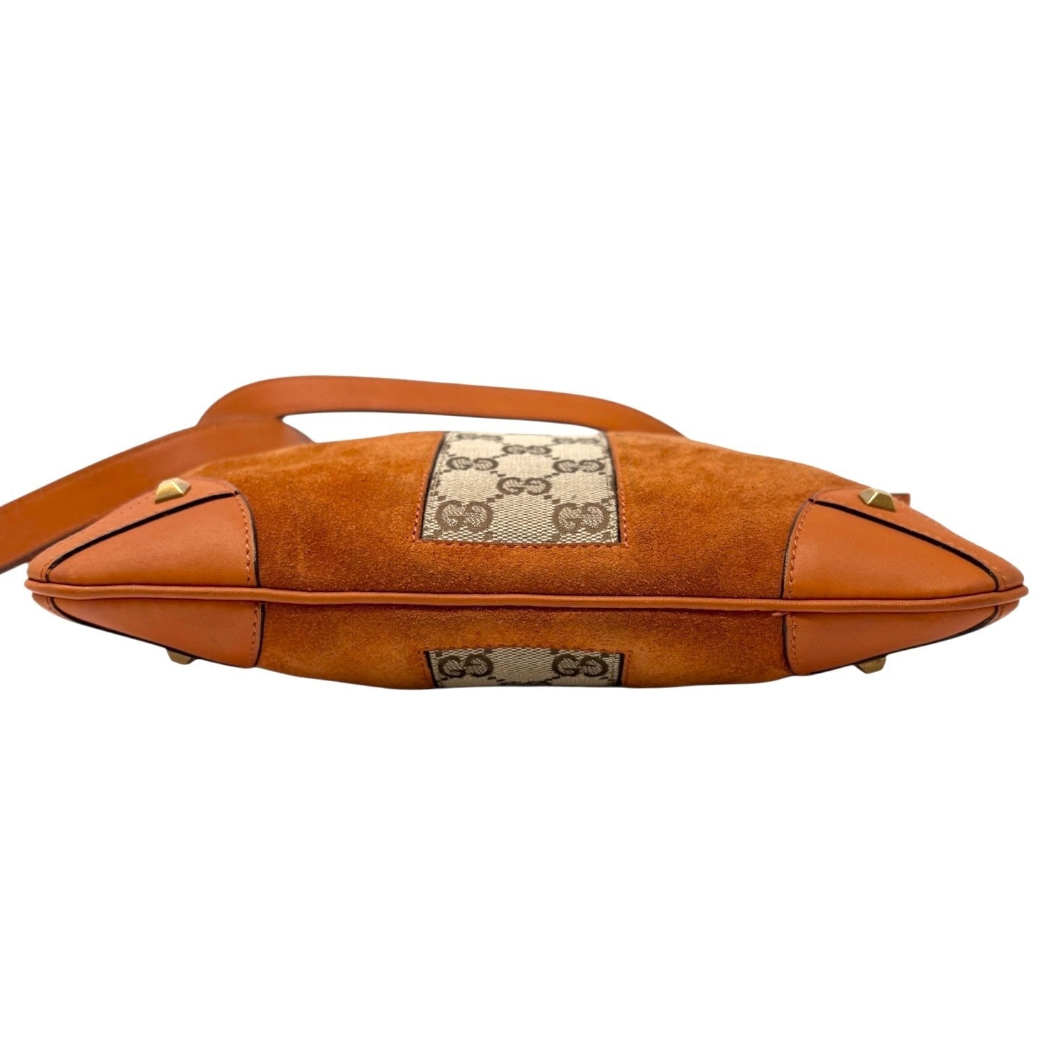 GUCCI Vintage GG Monogram Crossbody Bag Orange Suede Canvas Leather Nailhead
