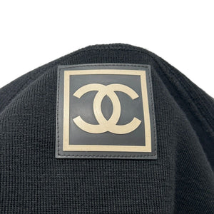 CHANEL Sport Vintage 02A CC Logo Sweater #42 Top Black Wool High Neck Rank AB