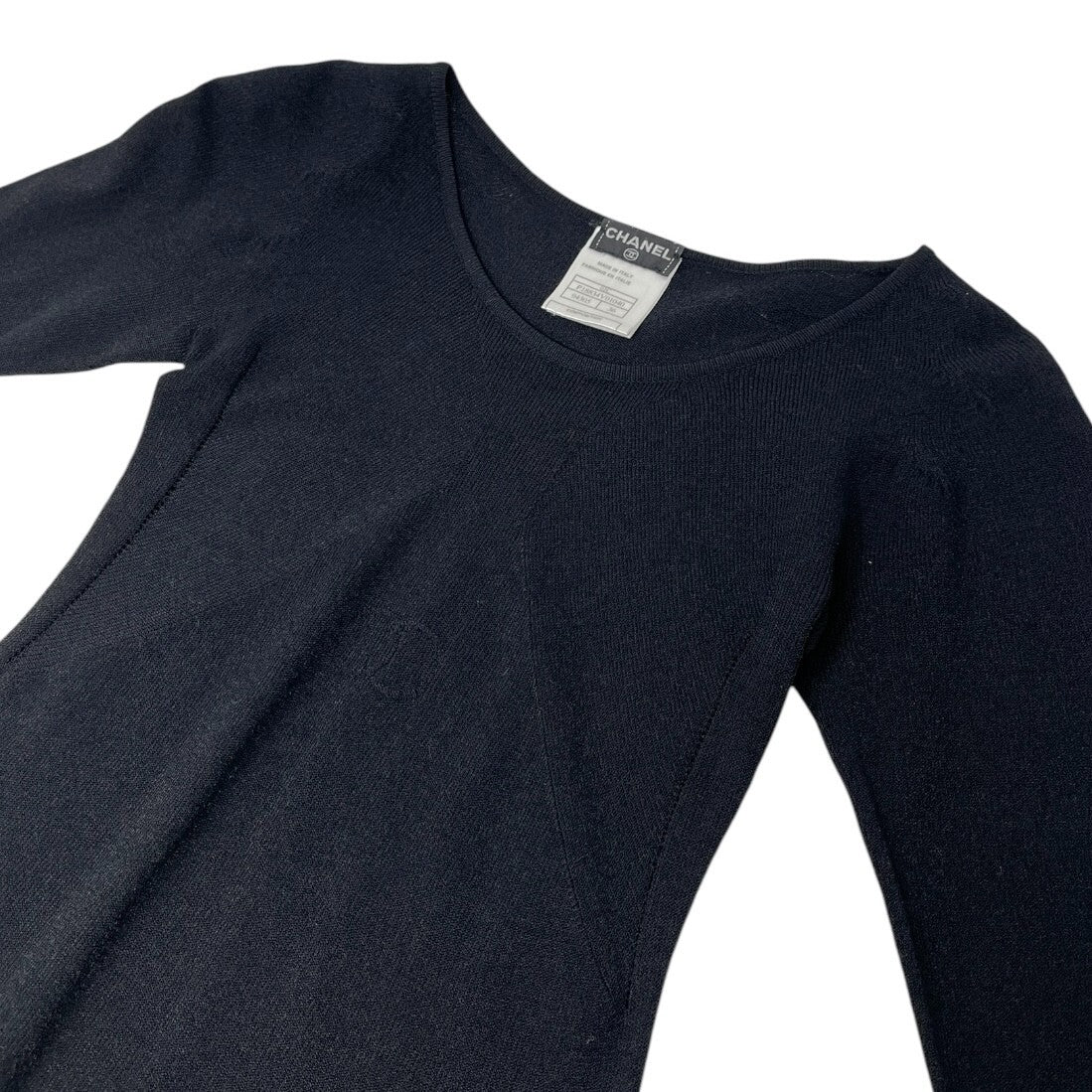 CHANEL Vintage 02C CC Mark Logo Long Sleeve Knit Top #36 Black Rayon