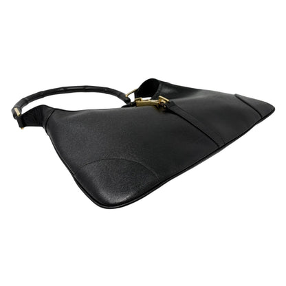 GUCCI Vintage Bamboo Jackie Hobo Shoulder Bag Black Gold Leather 902385