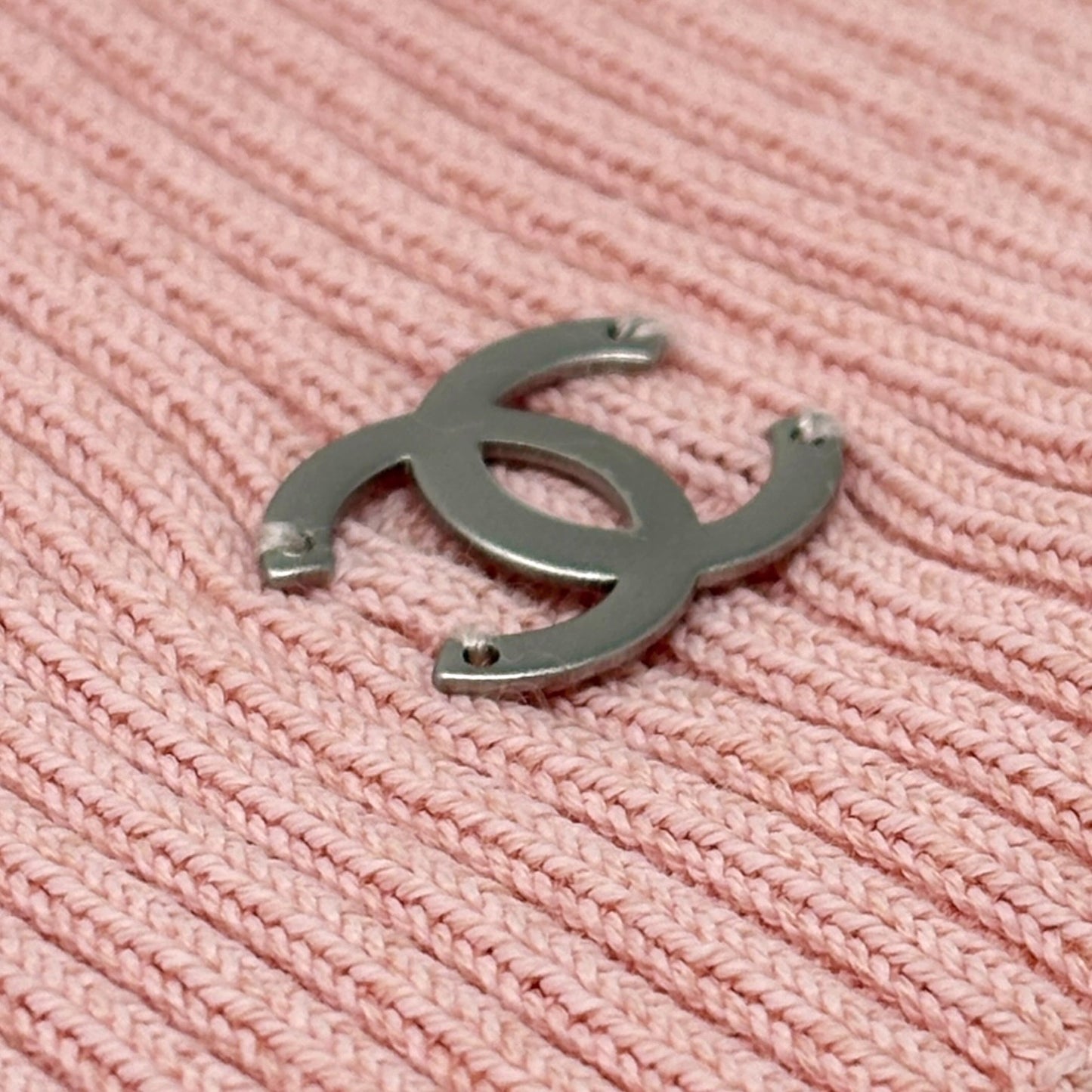 CHANEL Vintage 99P CC Logo Sleeveless Rib Knit Tank Top #38 Rayon Cotton Pink