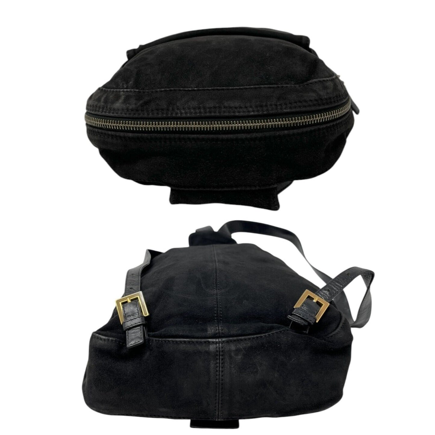 FENDI Vintage FF Logo Backpack Zip Black Green Suede Leather Front Pocket