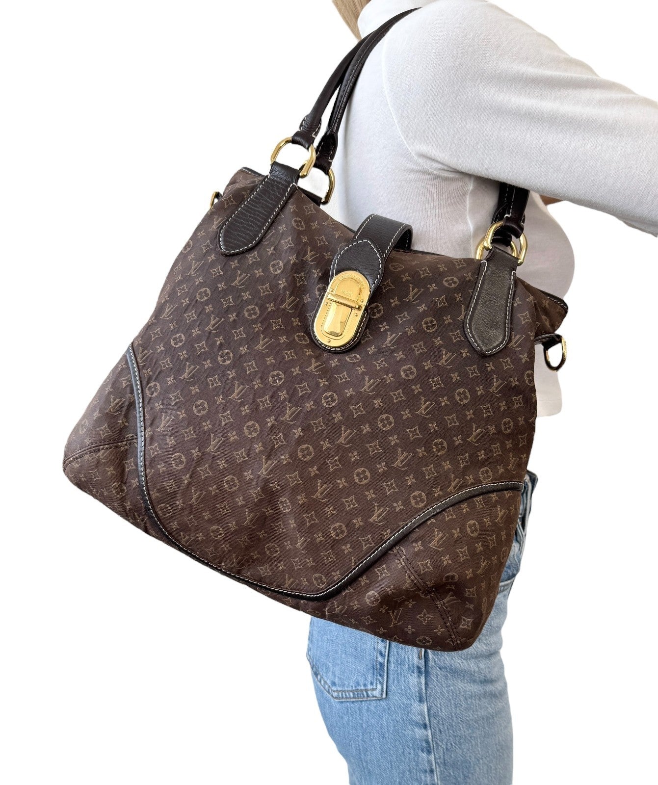 LOUIS VUITTON Vintage Monogram Idylle Elegy 2way Shoulder Bag Brown Gold