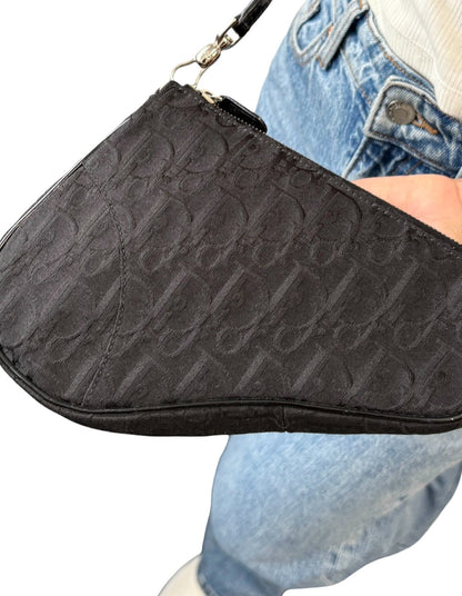Christian Dior Vintage Trotter Monogram Mini Saddle Bag Black Canvas 902264