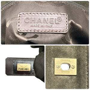 CHANEL Vintage CC Mark Logo Tote Bag Handbag Turnlock Brown Gold Suede Stitch
