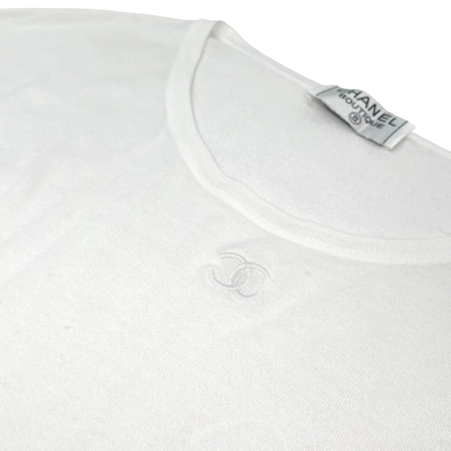 CHANEL Vintage CC Logo Long Sleeve Knit Sweater Top White Cotton 106972