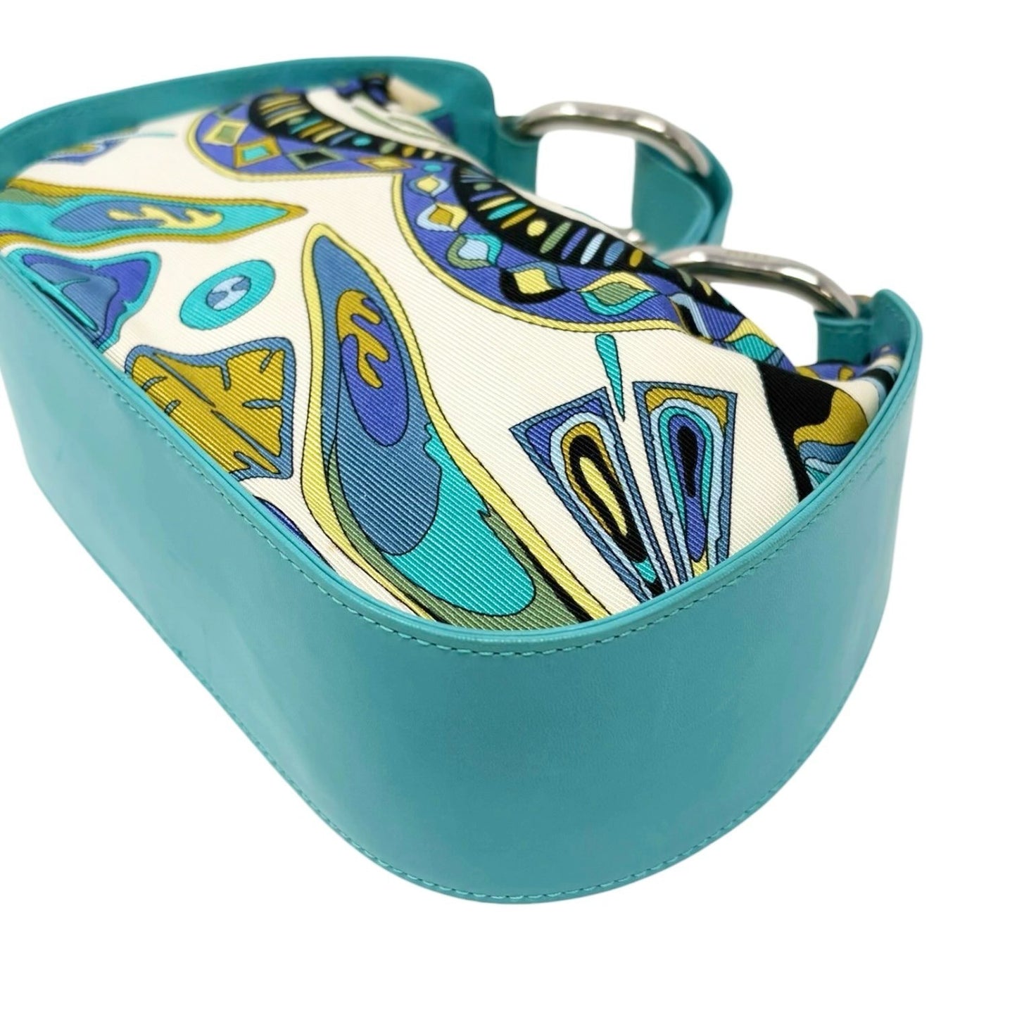 EMILIO PUCCI Vintage Logo Abstract Blue Print Multicolor Hobo Mini Bag Handbag