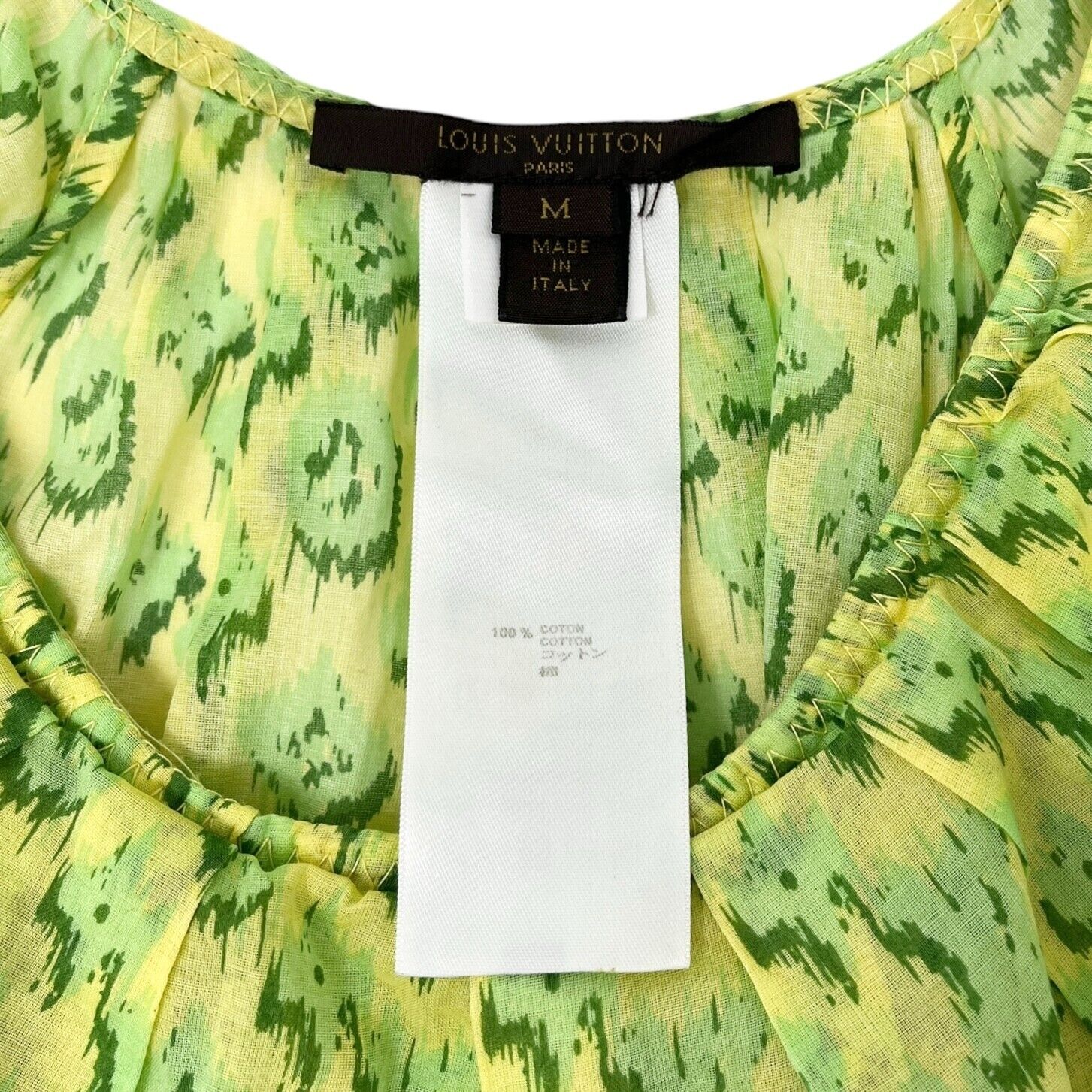 LOUIS VUITTON Vintage Monogram Dress #M Tunic Top Frill Green Cotton Rank AB