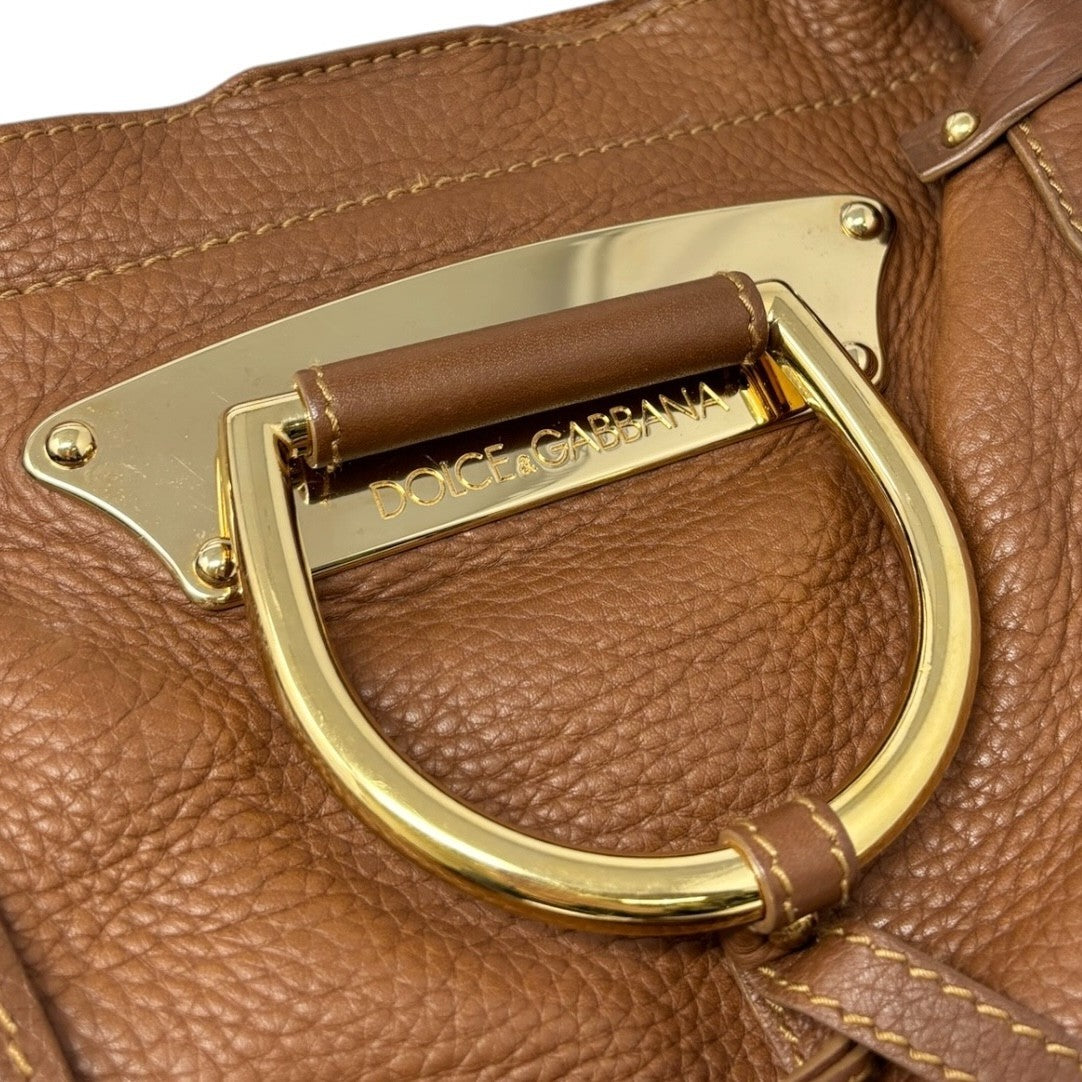 DOLCE&GABBANA Vintage DG Logo Shoulder Tote Bag Brown Gold Leather 902064