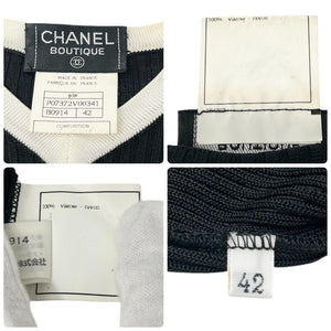 CHANEL Vintage 97P CC Logo Ribbed Knit Dress One-piece #42 Black White Rayon