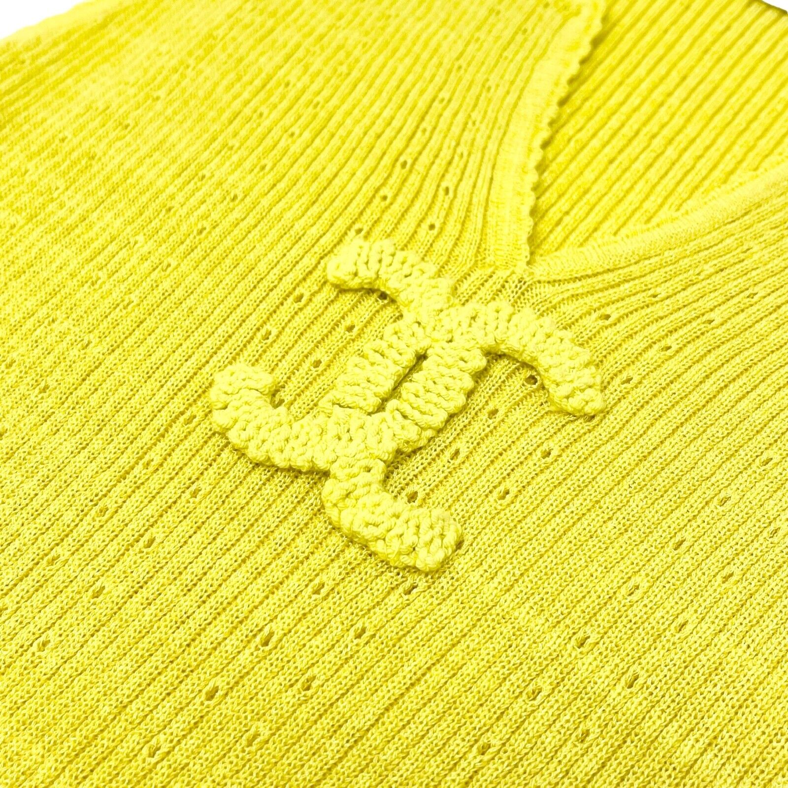 CHANEL Vintage 09P CC Mark Logo Knit Tank Top #38 Yellow Cotton Tunic Rank AB