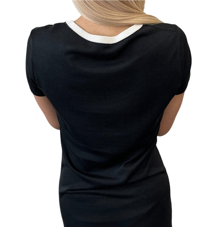 CHANEL Vintage 95C CC Logo Knit Mini Dress Short Sleeve #36 Black White 901285