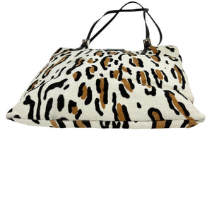 FENDI Vintage FF Logo Mamma Baguette Tote Bag Animal Print White Calf Hair