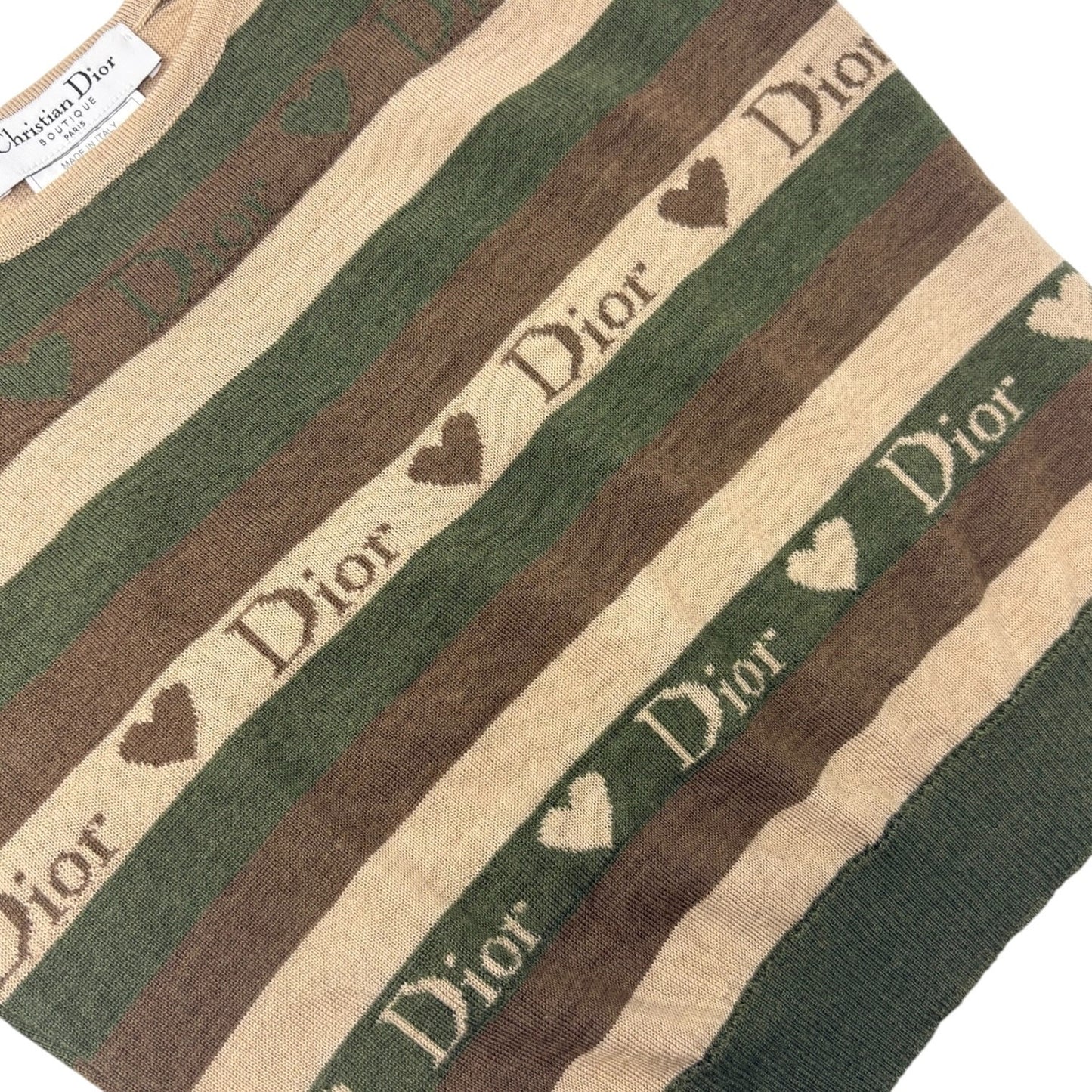 Christian Dior Vintage Stripe Heart Knit Camisole Top #38 Khaki Brown 902085