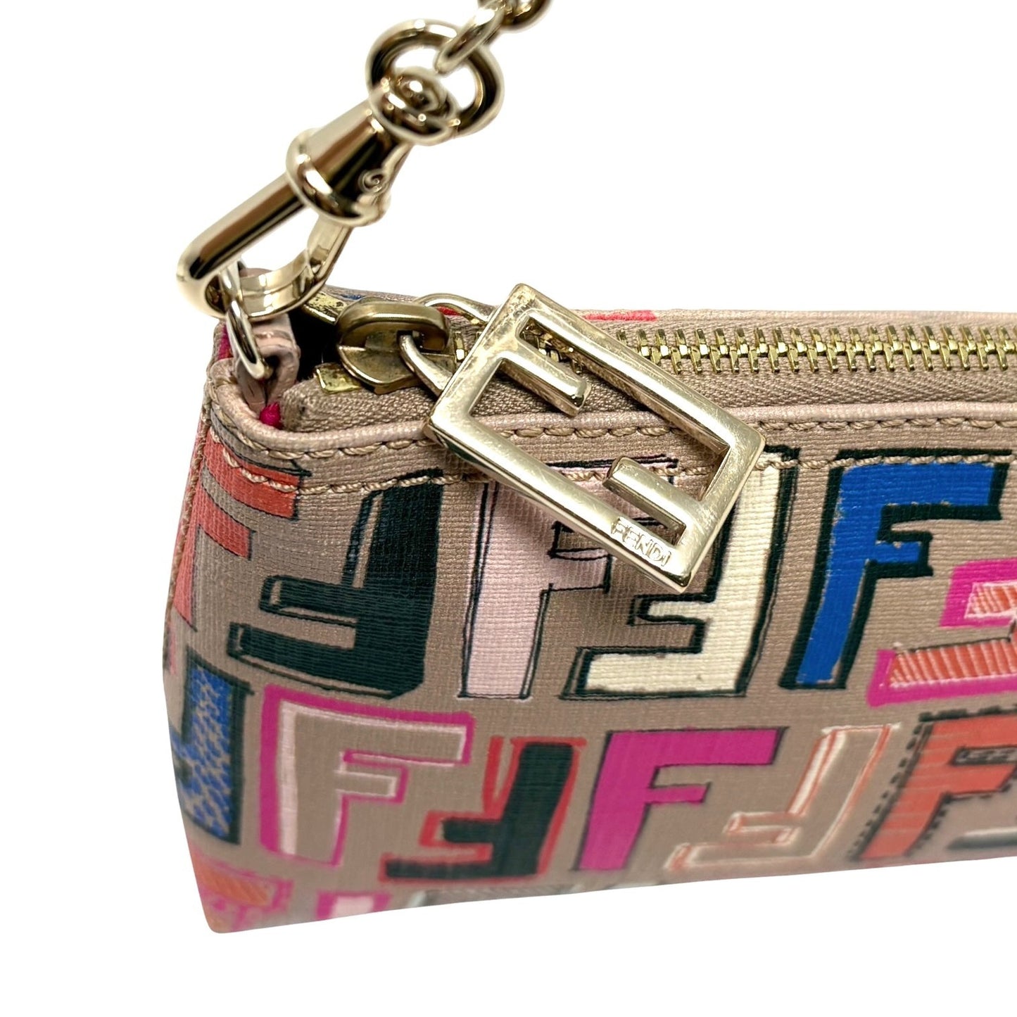 FENDI Vintage Zucca FF Monogram Chain Bag Pochette Beige Multicolor 901881