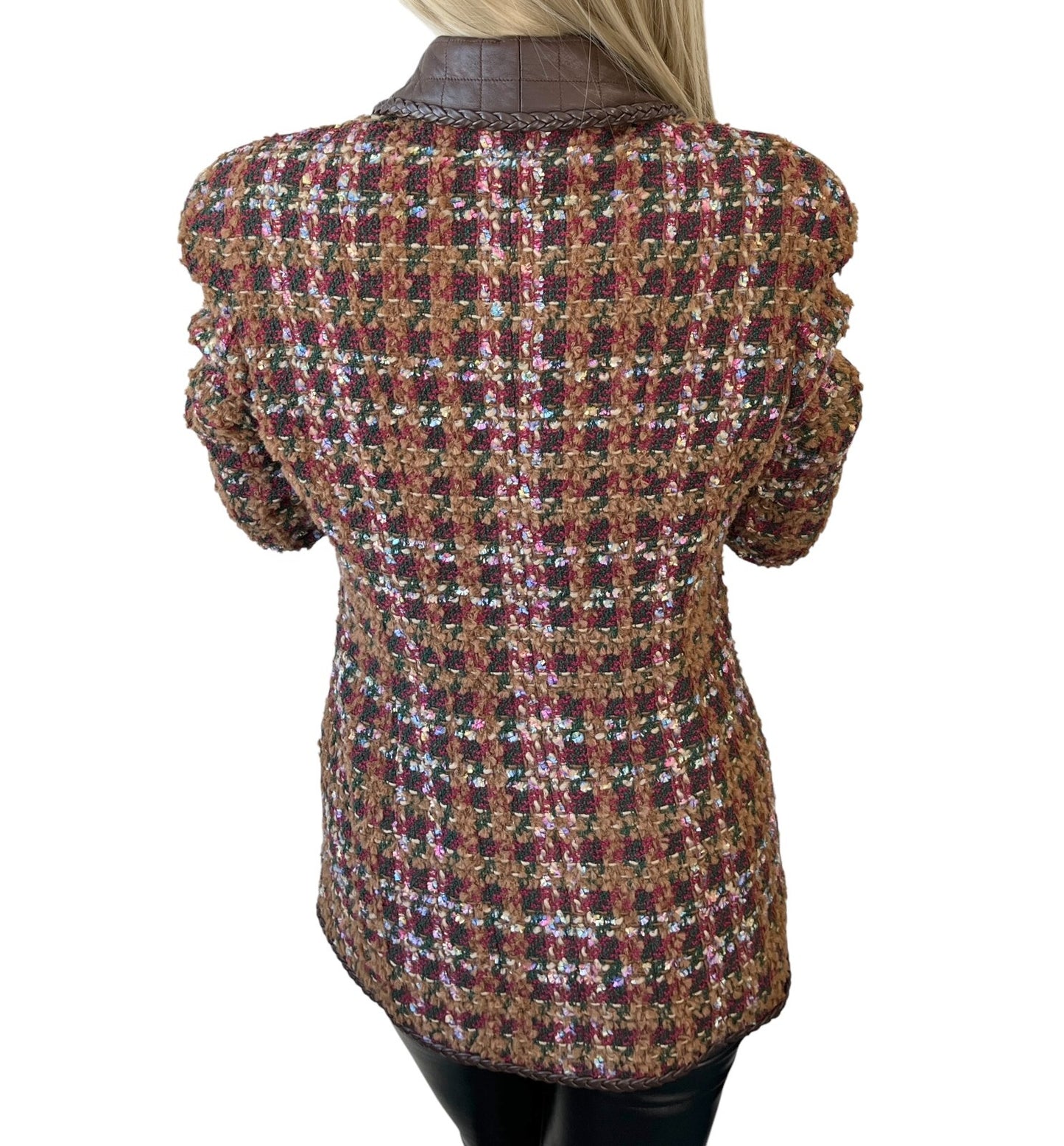 CHANEL Vintage 92A CC Logo Tweed Jacket #38 Multicolor Button Wool Leather