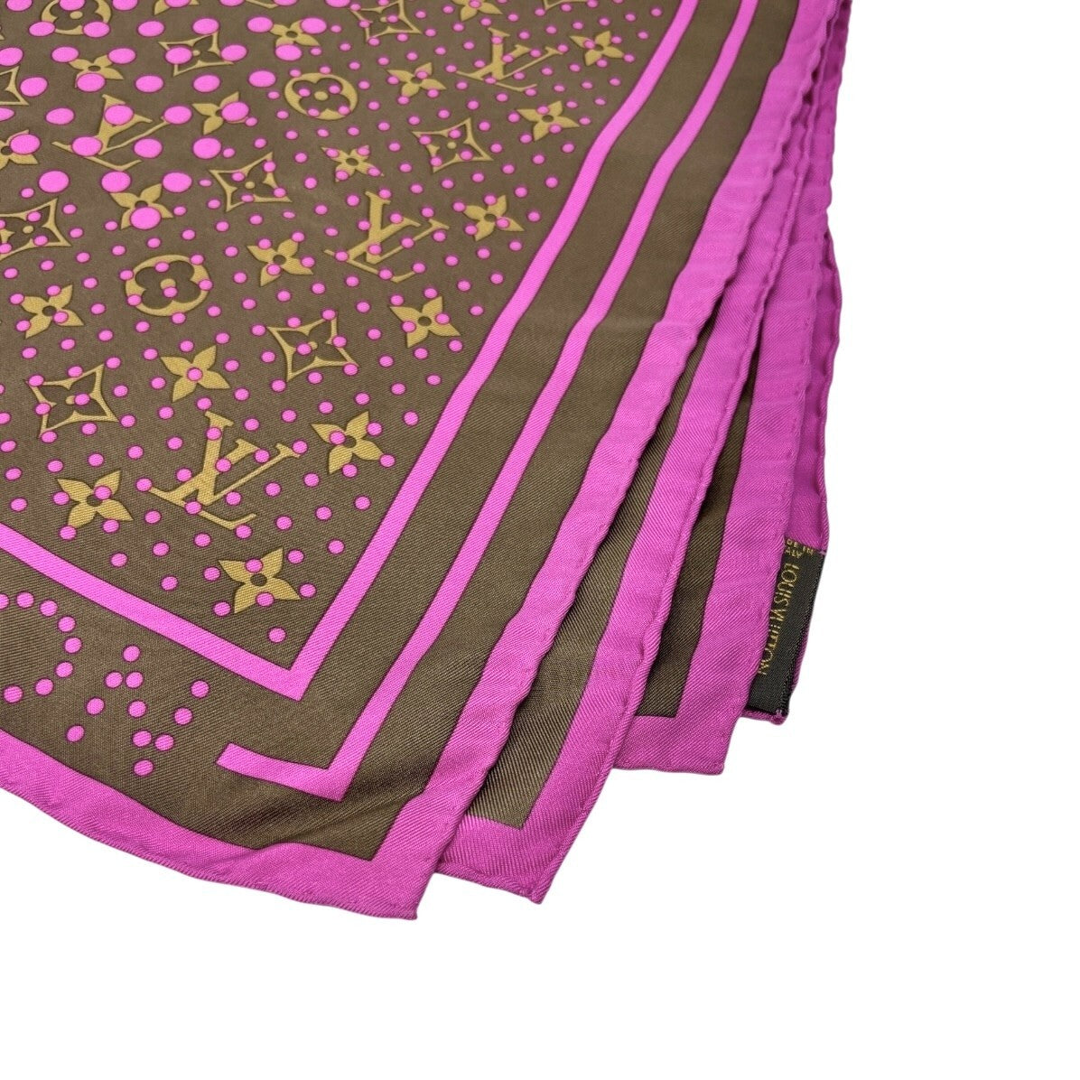 LOUIS VUITTON Vintage LV Logo Monogram Scarf Wrap Shawl Brown Pink Dot Silk