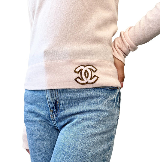 CHANEL Vintage 01A CC Mark Logo Long Sleeve Sweater Top #38 Pink Cashmere Knit