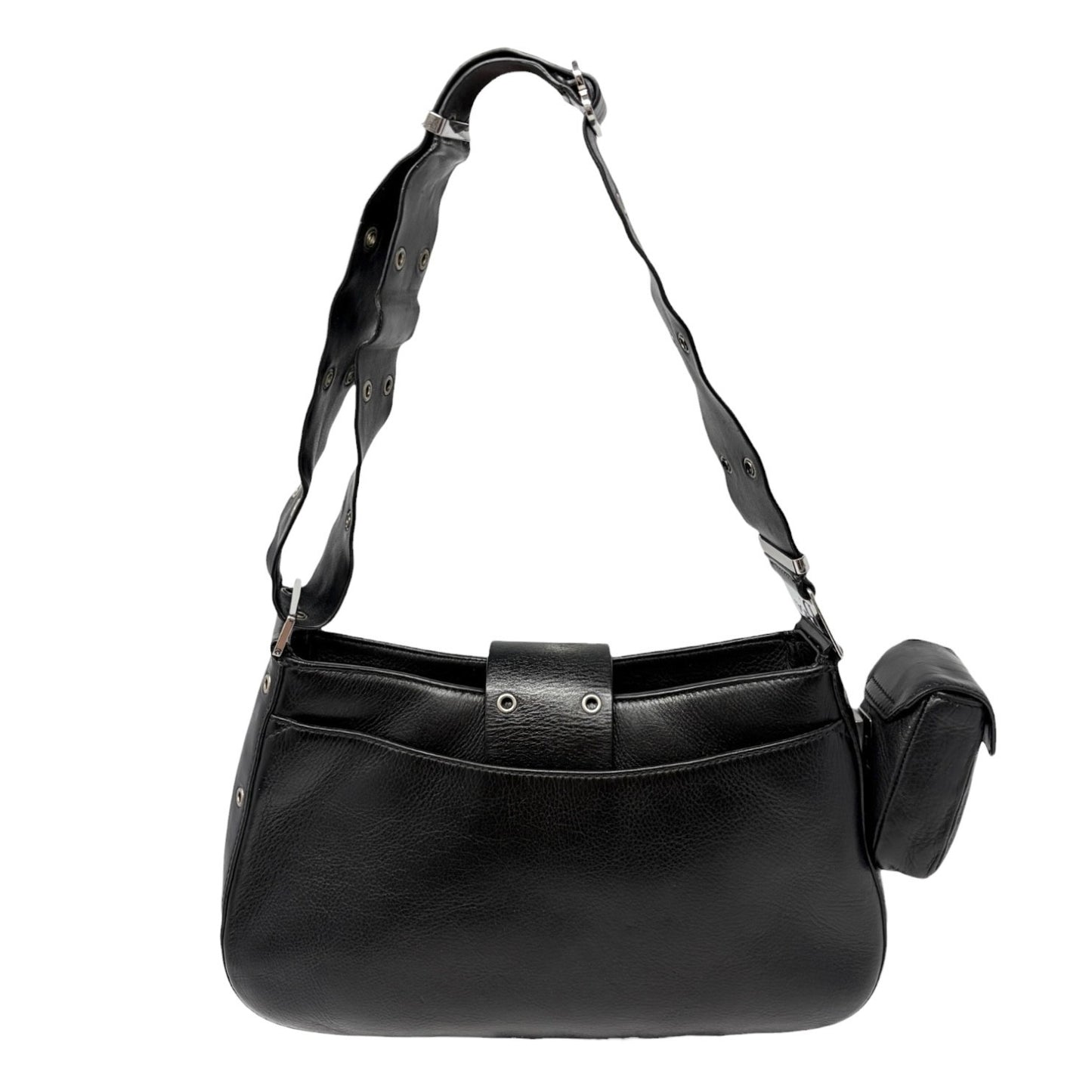 Christian Dior Vintage 2002 Logo Street Chic Shoulder Bag Black Leather 902094
