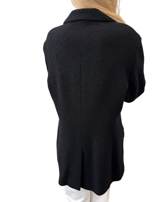 CHANEL Vintage CC Mark Logo Gold Button Jacket Black Wool Silk Pockets