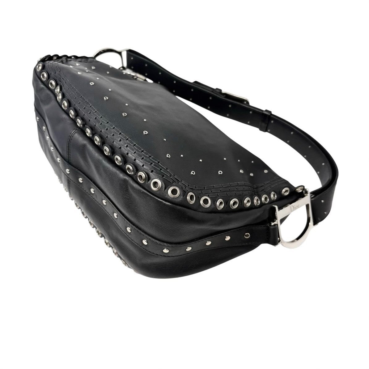 Christian Dior Vintage Peace and Love Leather Hobo Bag Black Silver Studs