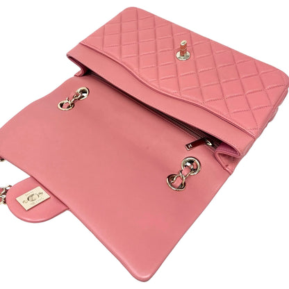 CHANEL Vintage CC Logo Quilted Double Chain 2way Bag Pink Gold Leather 902959