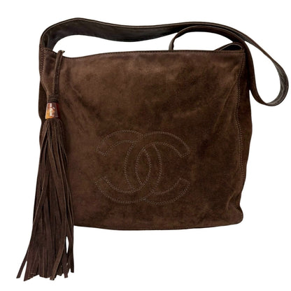CHANEL Vintage CC Fringe Crossbody Shoulder Bag 2way Bag Brown Suede 902326