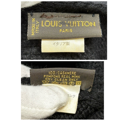 LOUIS VUITTON Vintage Monogram Escharpe Fur Scarf Shawl Black Cashmere Logo