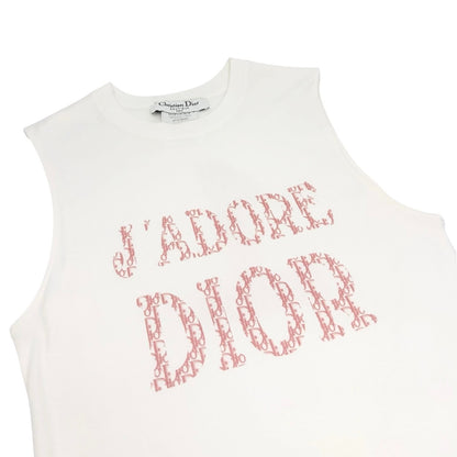 Christian Dior Vintage 2004 J'ADORE Logo Trotter Tank Top #38 White Pink 902365