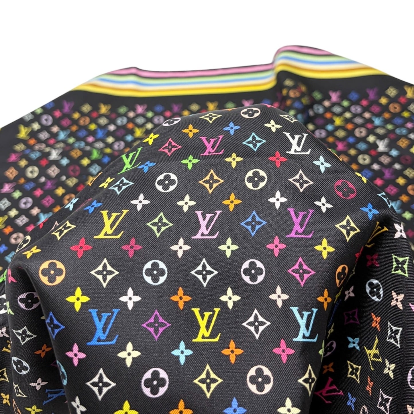LOUIS VUITTON Vintage LV Monogram Multicolor Scarf Wrap Top Black Silk 902576