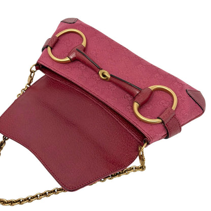 GUCCI Vintage GG Monogram Horsebit Chain Shoulder Bag Pochette Pink 902381