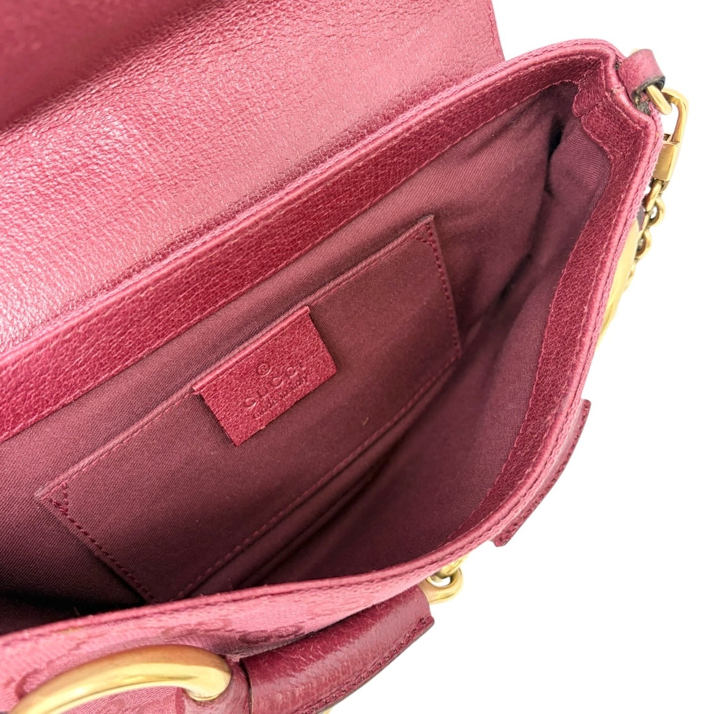 GUCCI Vintage GG Monogram Horsebit Chain Shoulder Bag Pochette Pink 901818