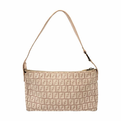 FENDI Vintage Logo Zucchino Monogram Shoulder Bag Pochette Beige Pink 902037